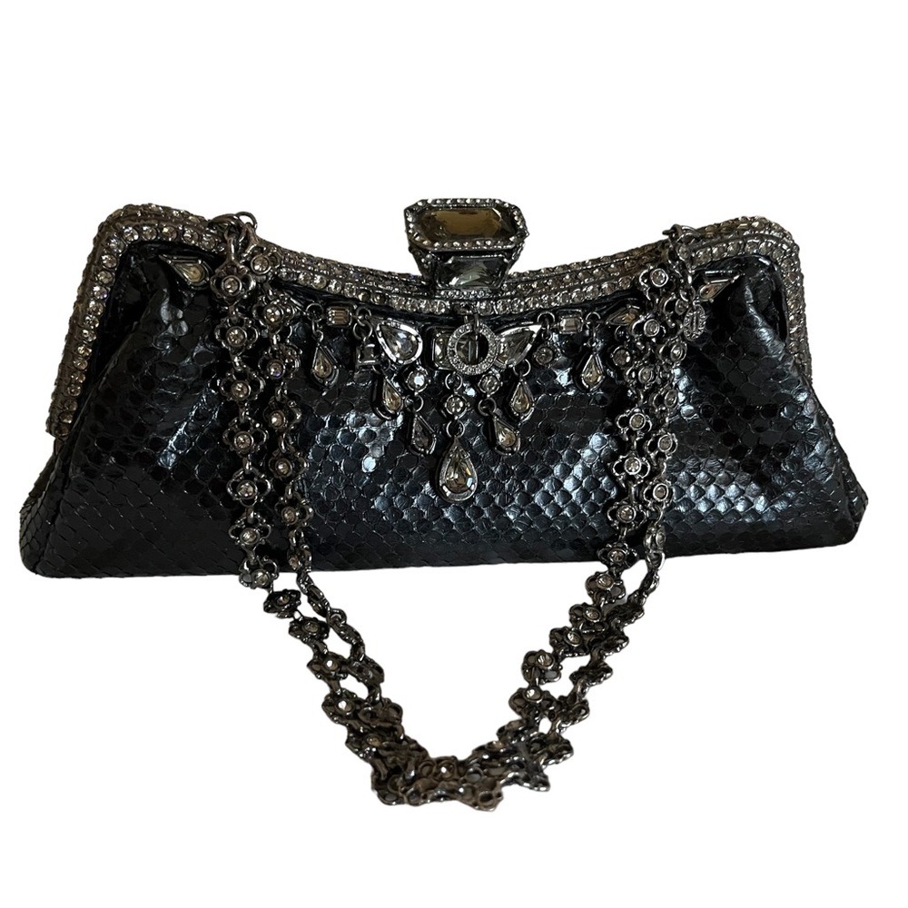 CLARA KASAVINA hand made black snake skin handbag clutch bag - Picture 3 of 16